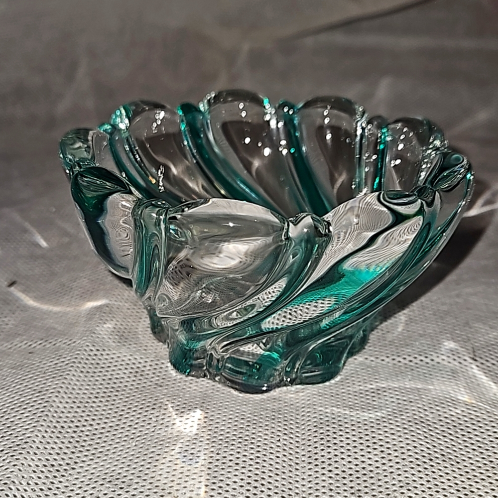 Mikasa Glass Candy Dish Green Stripes